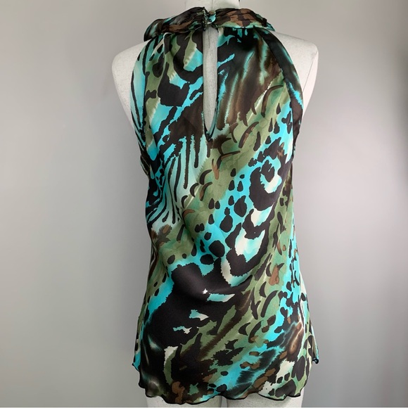 Abstract Brown Turquoise Animal Print Halter Top Dress Barn Blouse Size S - Picture 4 of 15